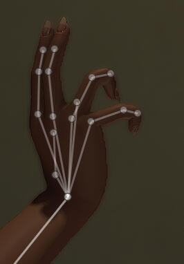 IVCS skeleton with IVCS body allows for the entire finger to be posed. Note how far the finger tip can be turned. This is not visible without an IVCS body.