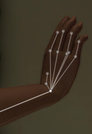 Vanilla hand with very limited bone options. You can move a finger up and down and bend the finger in the middle.