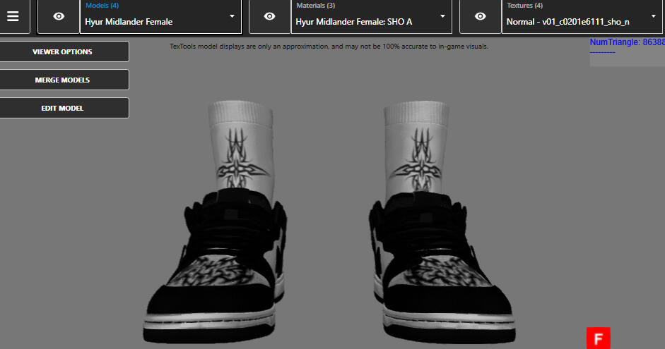 86k triangles is way too much for shoes. 20k is max.