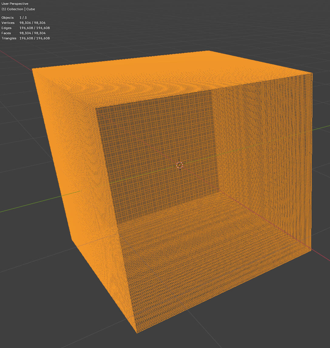This basic cube has almost 200k triangles. It really doesn&#39;t need to have that many.