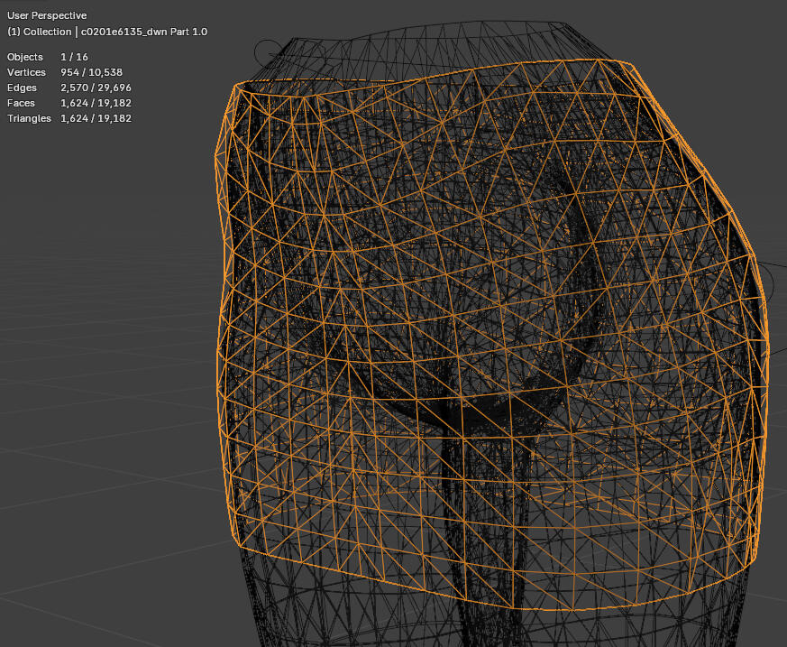 This beautiful skirt by Imeris is only 1624 triangles. You can clearly see the shape and all edges and faces and vertices (dots where edges/lines come together) are there to maintain that shape without going overboard.